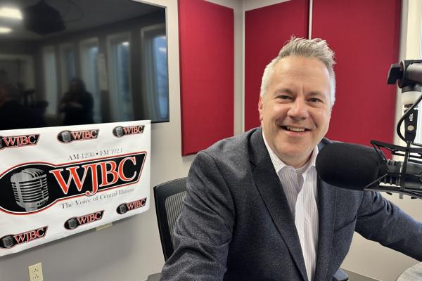 Rep. Sorensen on the set of a podcast