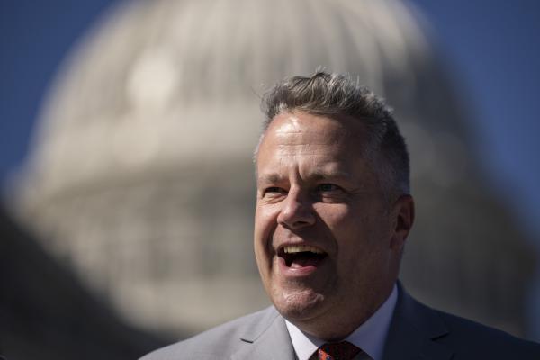Rep. Eric Sorensen (D-Ill.) is seen during a press conference in March.