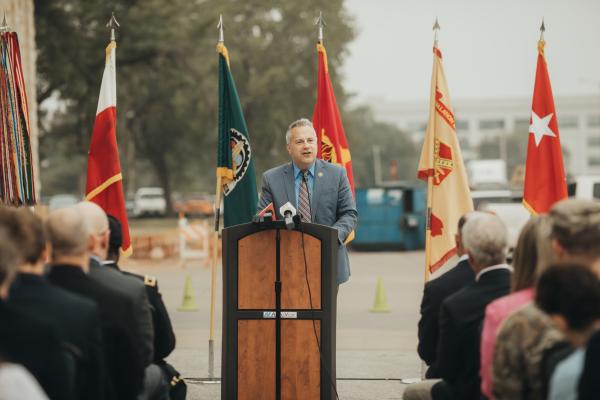 Rep. Sorensen speaking at the Rock Island Arsenal