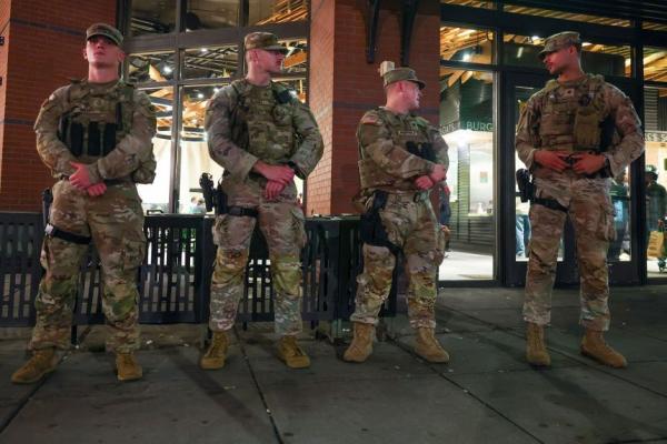 National Guard troops standing around in DC.