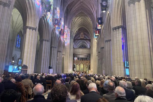 Picture depicts the interior of the National Cathedral in Washington, DC, during the funeral servicer of former President Jimmy Carter.